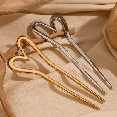 U-Shape Love Heart Metal Hair Stick Comb Chinese Style Hairpin