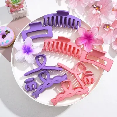 6pcs/set ins fresh sweet girl  pink and purple series frangipani grab clip set, hair ornament shark clip