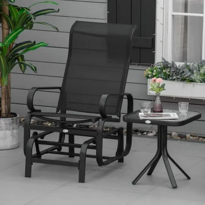 Outsunny Outdoor Gliding Rocking Chair w/ Metal Frame for Patio, Garden, Black