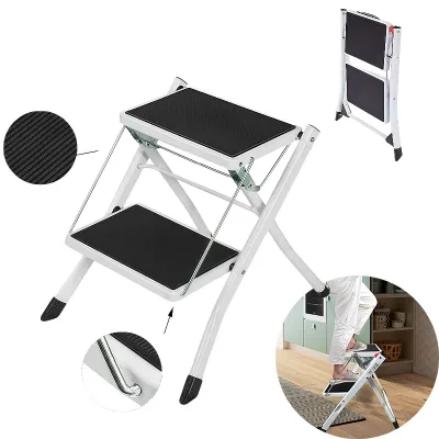 BRIEFNESS Safety Folding Step Stool Step 2 Step Stool Portable Foldable with Non Slip Mat Step For Home/Office/Kitchen/R