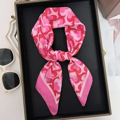 LOVE Print Imitation Silk Square Bandana Scarf Hair Band Women