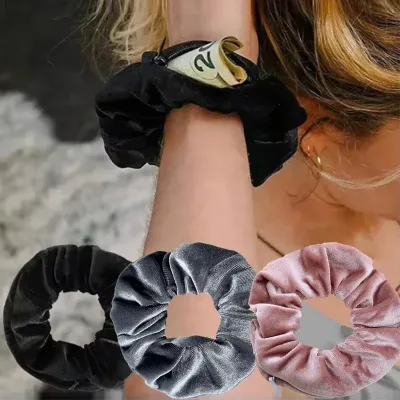 1PC Portable ⁣Hidden Safe Sight Secret Hair Tie Storage Case Hair Scrunchie With Zipper Hide Key Cash Jewelry Hair Acces