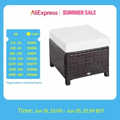 Outsunny Rattan Footstool Wicker Ottoman W/ Padded Seat for Backyar...