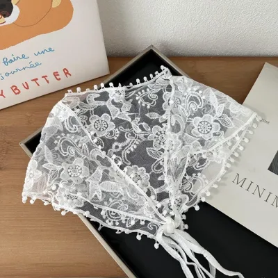 White Woven Floral Lace Hair Scarf Wraps Breathable Sweet Retro Lace Hair Accessories Women Retro Triangle Headscarf
