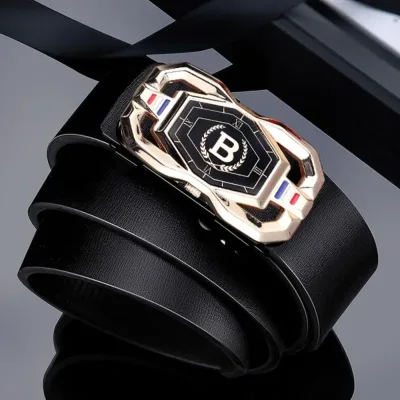 Luxury Leather Business Belt Metal Automatic Buckle Men Strap