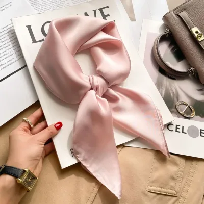 70cm Silk Satin Square Scarf Hijab Neckerchief Solid Colour Women