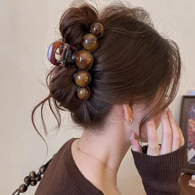 Retro Gradient Beaded Hair Claw 11Cm Women's Geometric Plastic Hairpin Shark Clip Fashion Everything Hair Clip Hair Acce