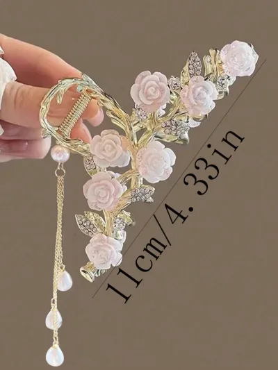 Antique Rose Tassel Hair Claw Elegant Temperament Women Girls Party