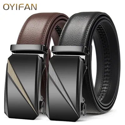 OYIFAN Automatic Buckle Belt for Men, High Quality Genuine Leather Belt, Adjustable Ratchet Belt Fashion Designer Belt M