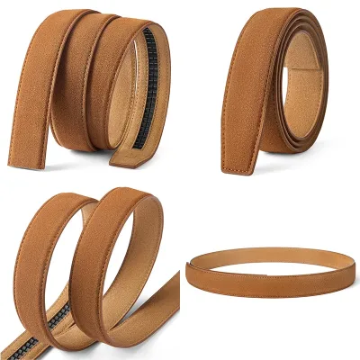 Suede Leather Belt Strap 3.5cm for Automatic Buckle Men No Buckle