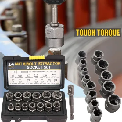 14 Pieces 3/8" Locking Wheel Nut Remover Set Damaged Bolt Removal I...