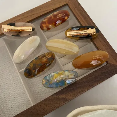French Style Oval Acetic Acid Barrette Retro Elegant Hair Clip