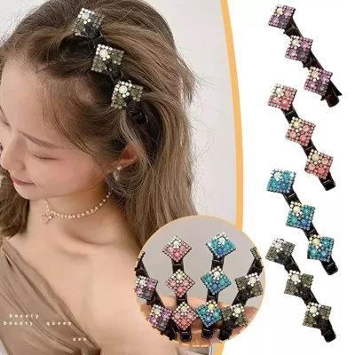 Korean Rhinestone Flower Duckbill Hair Clip Lovely Bangs Pin 4-Pack