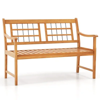 Goflame Patio Acacia Wood Bench Wooden 2-Person Outside Chair-Natural