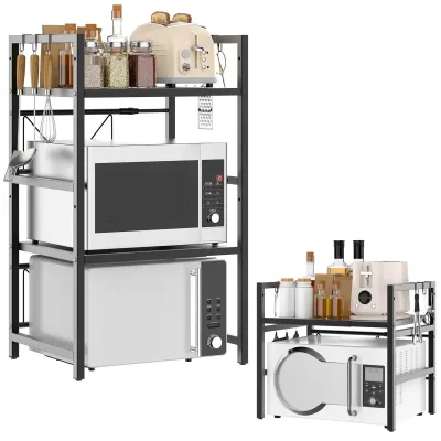 Expandable Microwave Shelf, 1 or 2 Tier Microwave Oven Rack Stand S...