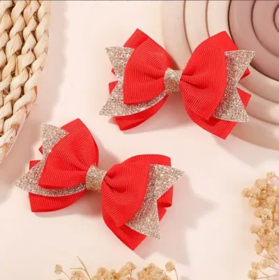 2Pcs/set Baby Dovetail Bow Hair Clips for Women Girls Handmade Glitter Bowknote Hairpins Daily Bowknot Headwear Hair Acc