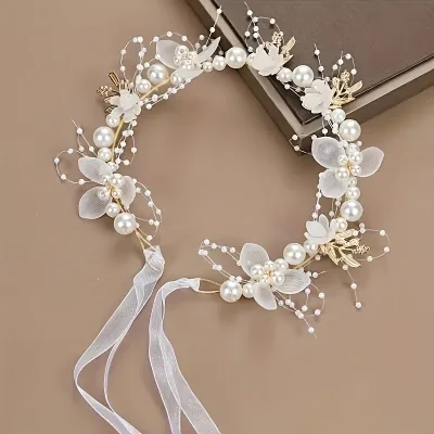 1 Piece of Beautiful Princess Pearl Flower Garland Headband Wedding Wedding Bride Bridesmaid Headdress