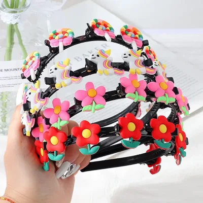 Cartoon Anti-Slip Headband Baby Flower Pony Braid Hair Clip Girls