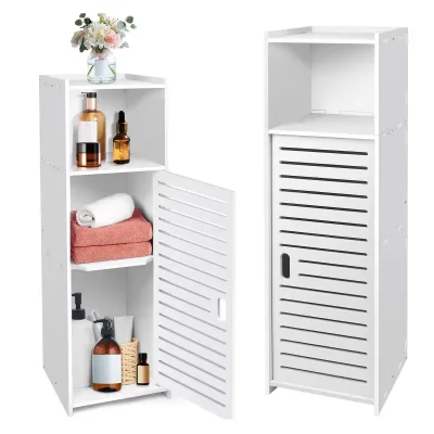 Narrow 3-Tier Storage Cabinet With Door - Space-Saving Bathroom She...