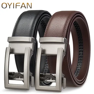 Men's Genuine Leather Automatic Ratchet Buckle Belt Business Casual