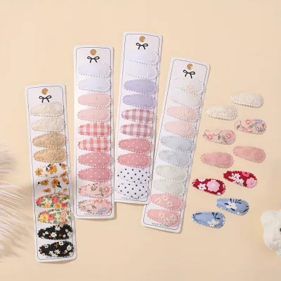 10pcs/set Mini Cotton Print Flower Hair Clips for Baby Girls Lovely Plaid Hairpins Headwear Kids Hair Accessories Wholes