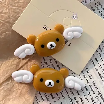 Kawaii Rilakkuma Angel Hair Clip Cartoon Winged Little Bear Bangs Side Clip Wave Point BB Hair Accessories Anime Periphe