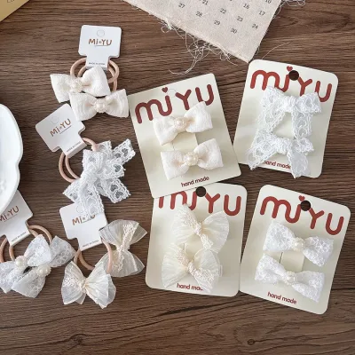 Lace Bow Hairpins Baby Girls Elastic Hair Clips Barrettes Set