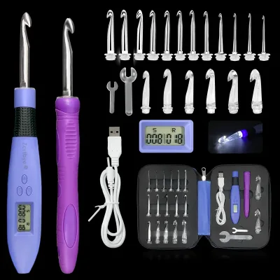 18Size Crochet Hook Set LED Light Stitch&Row Counter Digital Interchangeable Ergonomic Handle Knitting Kit DIY Tool for 
