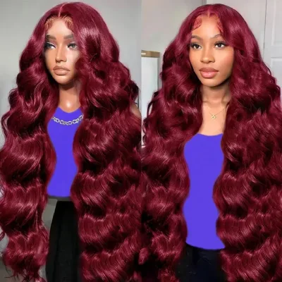 13x4 HD Body Wave 99J Burgundy Colored Human Hair Wigs for Women 20...
