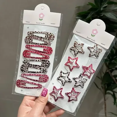 Y2K Leopard Waterdrop Hair Clips for Women Vintage Geometric Star Hairpins BB Clips Barrettes Bangs Girls Party Hair Acc