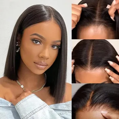 Wear and Go Glueless Human Hair Wig Bob HD Lace Straight Short Bob ...