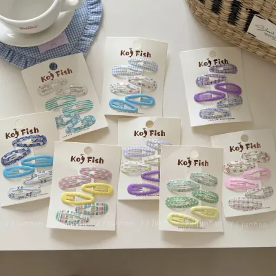 Korean fresh wavy hairpin plaid bangs clip colorful side clip girl BB clip pair hair accessories