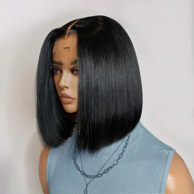 Bone Straight Bob Wigs Human Hair 13x6 HD Lace Frontal Wig Prepluck...