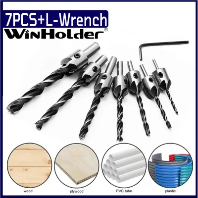 7Pcs Wood 5 Flute HSS Countersink Drill Bit Set 3-10mm Carpentry Tool W/L-wrench