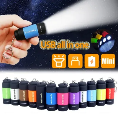 USB Rechargeable LED Pocket Keychain Flashlight Multifunctional Strong Light Waterproof for Outdoor Hiking Camping Mini image 1