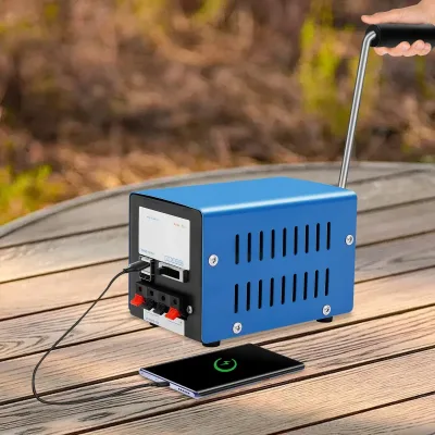20W Hand Crank Generator Emergency Power Supply USB Charging Multi-Voltage Ports (3V-28V) for Outdoor Survival Camping