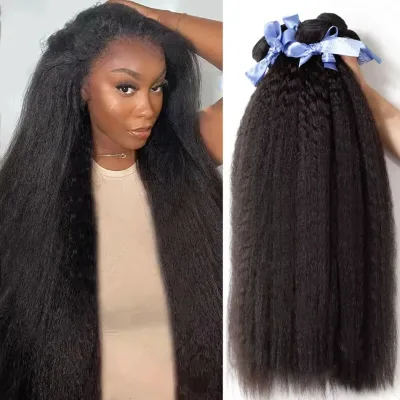 12A Kinky Straight Human Hair  3/4 Bundles Deal 30 Inch Unprocessed Brazilian Raw Virgin Bundle Hair Extension Double We