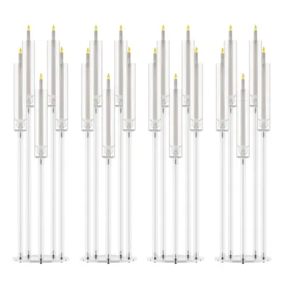 4Pcs Candelabra Centerpieces, Tall Candelabra, Clear Candle Taper Candlestick Holder, 5 Arm Candlesticks Holder for LED 