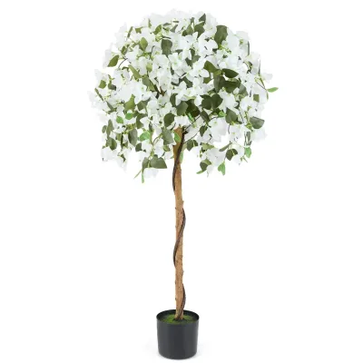 DORTALA 130cm Artificial Azalea Tree Faux Silk Floral Tree in Pot-White