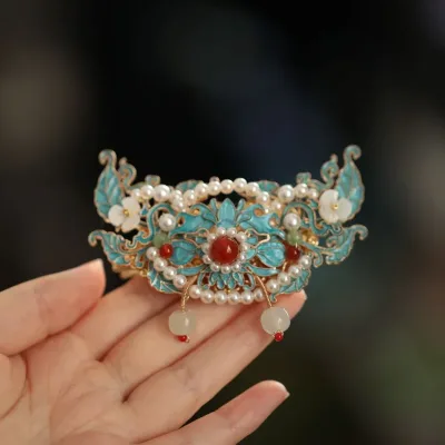 Hanfu Tassel Hairpin, Classical Burnt Blue New Chinese Style Mamian Skirt, Vintage Hair Accessory, Side Clip, Cheongsam 