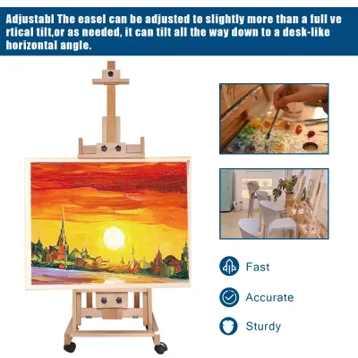 NEW Professional Wood Painting Art Easel Standing, Movable Heavy Duty Flooring Adjustable Solid Wooden Beech Easel with 