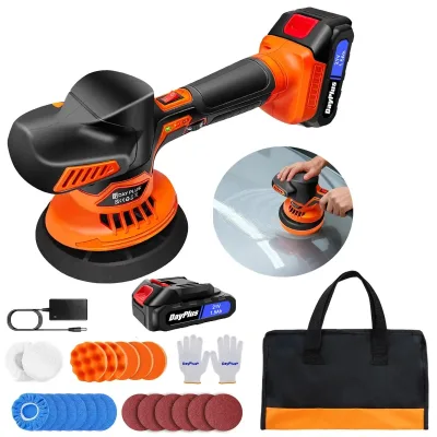 2 Battery Cordless Car Polisher Buffer Machine 5'' 6" Dual Action Polishing Set, 21V Cordless Polisher with 6-Speed Adju